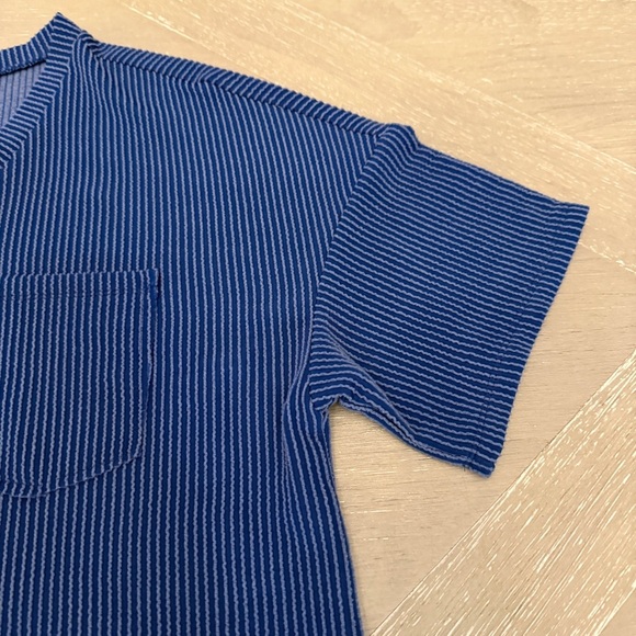 Blue Ribbed Crew Neck Short Sleeve Tee - Picture 4 of 6